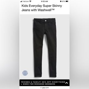 Gap Girls Stretch Super Skinny Black Jeans Size 12.